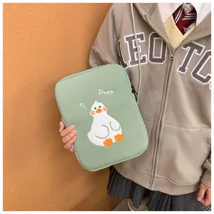 Cute duck embroidery green tablet sleeve case for iPad protective bag daily use style.