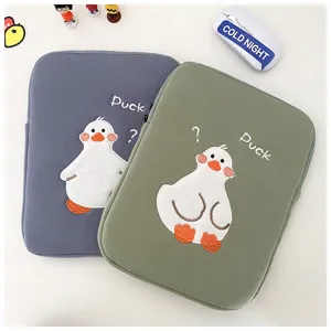 Cute duck embroidered tablet sleeve pouch protective case for ipad laptop cute cartoon style
