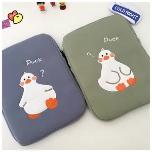 Cute duck embroidered tablet inner bag, soft protective case for ipad, grey and green options.