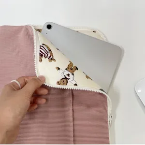 Korean style pink corduroy tablet sleeve 11 inch laptop storage protective bag for iPad daily use