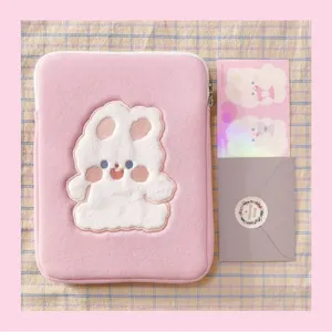 Pink cute rabbit embroidered ipad tablet sleeve bag cute aesthetic laptop case for girls