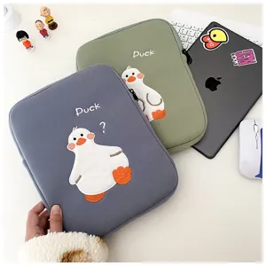 Cute duck embroidered tablet sleeve case for iPad, shockproof protective bag for 11 inch.