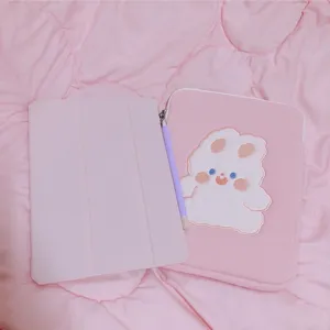 Pink embroidered cute cartoon laptop sleeve and tablet case set for daily digital storage.