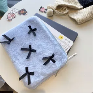 Korean ins cute bow plush laptop sleeve 13/15 inch aesthetic computer storage bag women