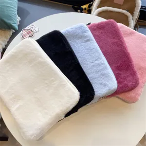 Plush laptop sleeve soft faux fur computer bag aesthetic cute notebook inner case for women