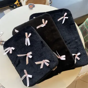 Korean ins cute bow plush laptop sleeve 11 13 15 inch fluffy notebook inner bag for women