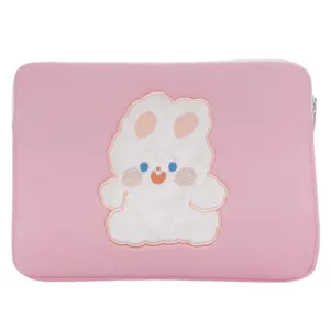 Pink plush bunny embroidered tablet laptop sleeve cute aesthetic computer padded bag
