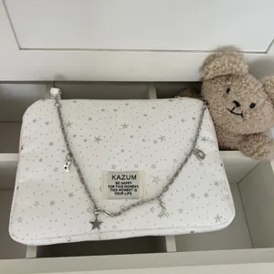 KAZUM white star print laptop sleeve with silver chain charm aesthetic tablet storage bag