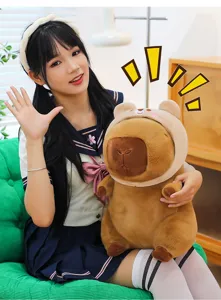 Cute capybara plush toy with cute bear hood soft stuffed doll gift for kids girls.