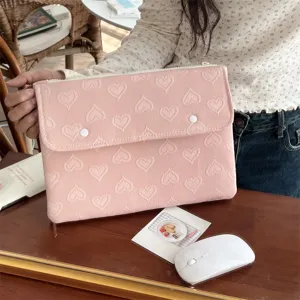Rosa Herz gepraegte Laptoptuete 11 13 Zoll suesses Tablet Etui aesthetische Aufbewahrung