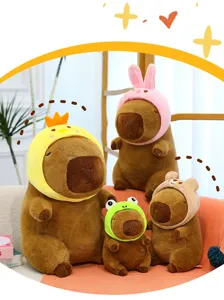 Cute capybara plush toy with animal hat soft stuffed doll birthday gift for kids and girlfriend