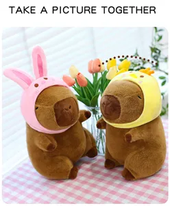 Cute capybara plush toy with cute animal hats, soft stuffed doll for girls birthday gift.