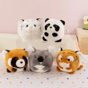 Cute Simulation Giant Panda Tiger Raccoon Koala Round Plush Doll Soft Crossbody Bag Cartoon Animal Toy Zoo Souvenir
