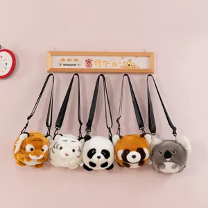 Cute animal plush crossbody bags featuring tiger, panda, and koala designs for kids.