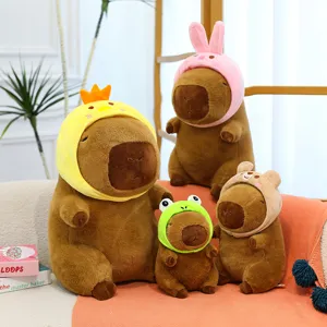 Cute Capybara Plush Toy Stuffed Animal With Animal Hat Soft Pillow Doll Birthday Gift For Kids