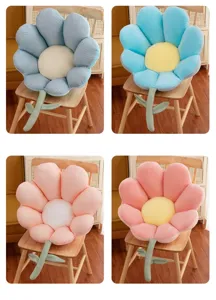 Detail view of cute flower-shaped seat cushions in multiple color combinations for home.