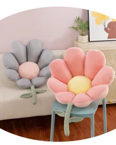 Cozy creative flower-shaped plush seat cushion with cute stem detail for cozy home and office decor.