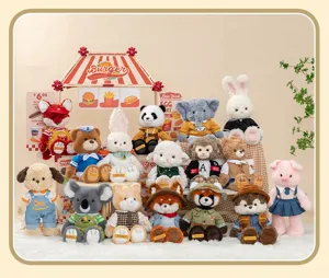 Detailed view of cute plush animal dolls set with changeable clothes, perfect cute gifts.