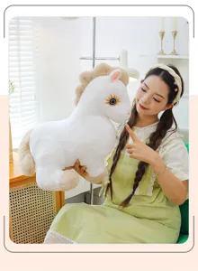 Cute white plush toy horse doll with brown mane, soft stuffed animal gift for kids and girls.