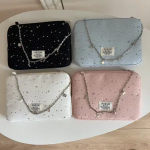 Detailed view of Korean style star chain laptop sleeve and iPad storage bag in four chic colors.