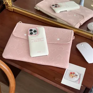 Koreanischer Stil rosa Herz gepraegte Tablet Schutzhuelle fuer 11 13 Zoll iPad Laptop Tasche