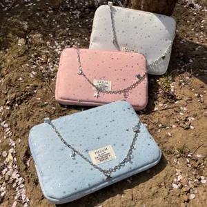 Star pattern chain laptop sleeve bag aesthetic pink white blue cute ipad storage pouch