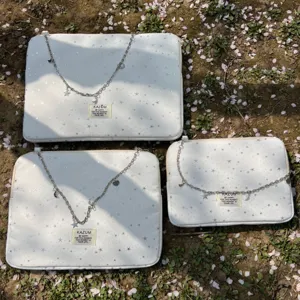 Cute white star laptop sleeve bag set with chain charms, aesthetic cute computer case