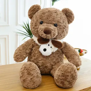 Cute Teddy Bear Plush Toy Stuffed Animal Soft Curly Fur Doll With Puppy Scarf Or Hoodie Birthday Gift Pillow