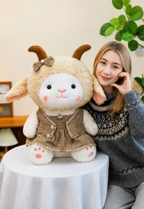 Cute plush lamb stuffed animal toy with dress, soft companion doll for kids and girls.