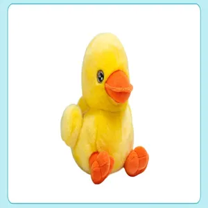Cute yellow duck plush toy detail close-up, soft and fluffy stress relief companion doll.