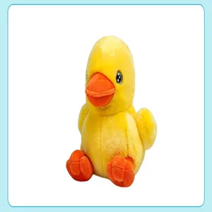 Cute yellow duck plush toy, soft stuffed animal doll for desktop decor and soothing gift.