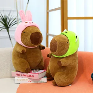 Cute capybara plush toy with lovely hats, soft stuffed animal doll, perfect birthday gift.