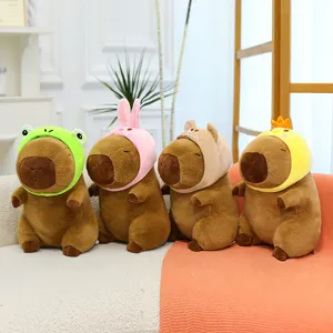 Cute capybara plush toy with funny hats soft animal doll pillow birthday gift for kids