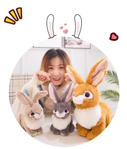 Detailed shot of realistic plush rabbit toys, soft texture and cute lifelike design features.