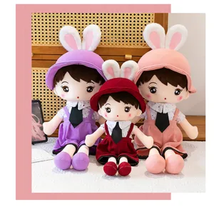 Cute bunny ears plush doll detail display, lovely outfit, perfect gift for girlfriend.