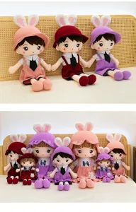 Cute bunny ear plush dolls couple soft stuffed toys sweet gift for girls kids room decor