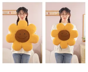Cute sunflower plush cushion, thick flower floor pillow for cozy seating and comfortable home decor.