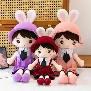 Cute Cartoon Couple Plush Toys With Rabbit Ear Hat Starry Sky Stuffed Doll Soft Companion Toy For Girls