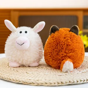 Cute cartoon jungle bean bag animal plush toy, fat little fox and sheep doll for girlfriend