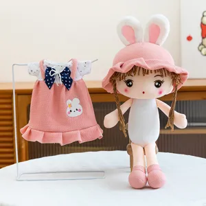 Cute plush doll with bunny hat and dress set, soft stuffed toy for girls and lovely gift options.