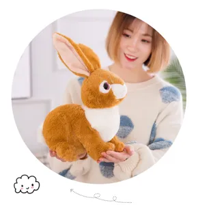 Realistic simulation brown rabbit plush toy, cute soft stuffed animal doll for kids and girls.