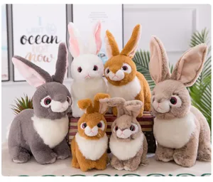 Cute simulation plush rabbit toy set, realistic stuffed animal doll, soft and fluffy.