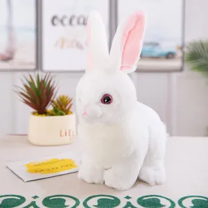Süßes realistisches weißes Kaninchen Plüschtier weiche Kuscheltier Puppe für Kinder Geschenk