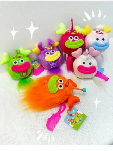 Cute funny big mouth plush toy pendant, colorful furry keychain for bags and car keys.