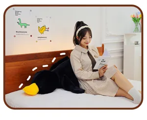 Large black duck plush pillow soft cute stuffed animal toy for bedroom sleeping companion