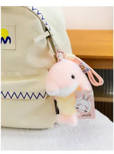 Cute marine series plush toy keychain pendant for backpacks and keys, soft material gift.