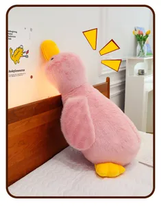Fluffy pink duck plush pillow cute stuffed animal toy soft doll for sleeping and room decor