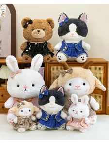 Cute plush animal toys stuffed rabbit cat bear sheep dolls with lovely dresses gift