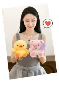 Cute plush toy set featuring a yellow chick and pink pig, soft doll desk companion gift.