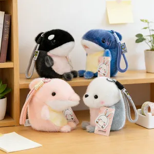 Cute Marine Series Killer Whale Shark Dolphin Seal Plush Toy Pendant Keychain Stuffed Animal Doll Gift For Girlfriend